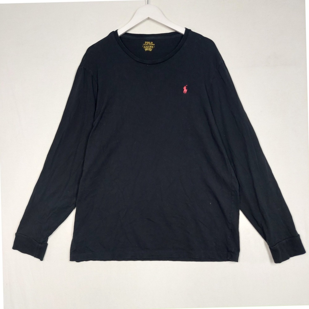 Polo Ralph Lauren Custom Slim Fit Long Sleeve T-Shirt Black Pink Pony XL